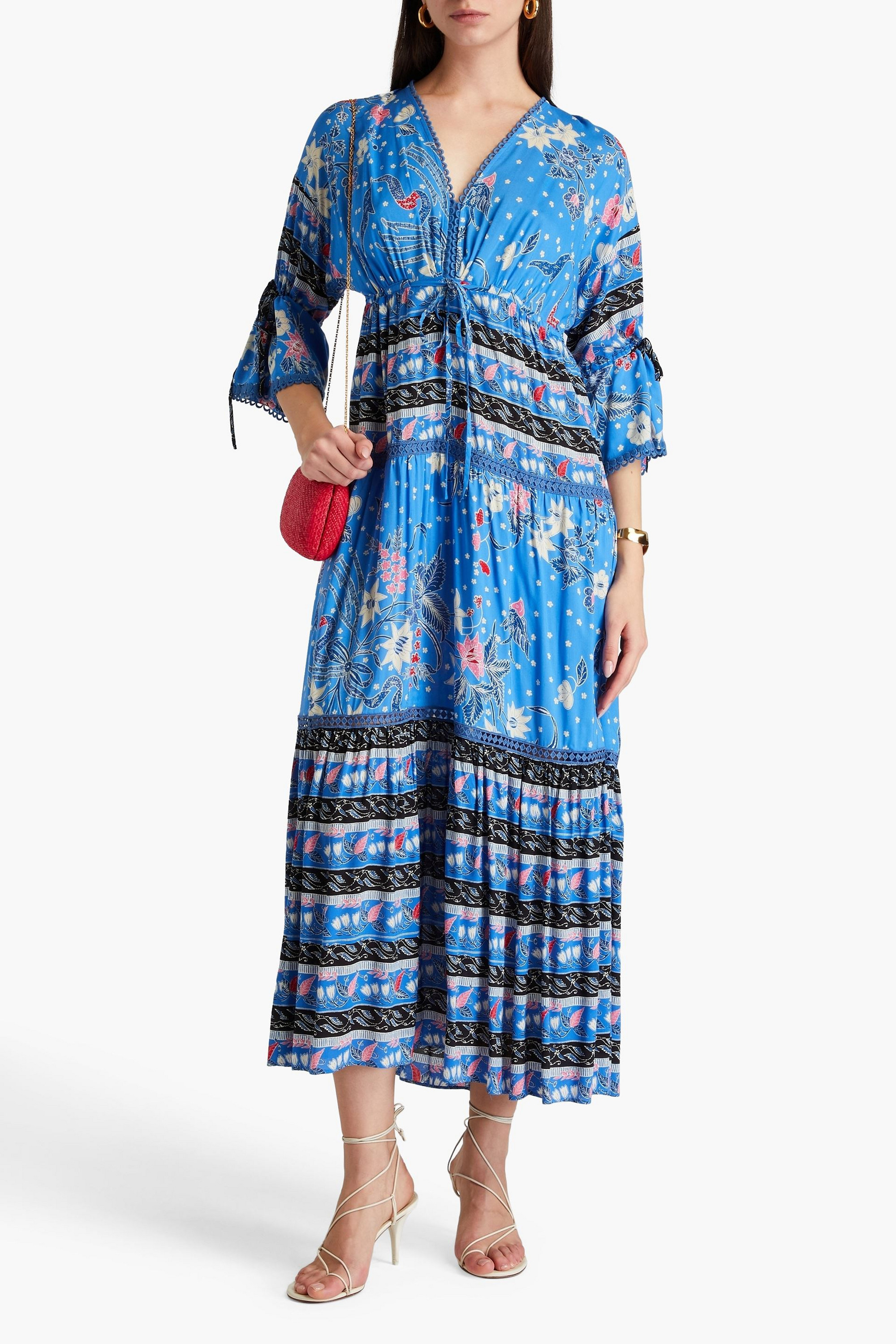 Diane von Furstenberg Boris crochet-trimmed floral-print woven maxi dress