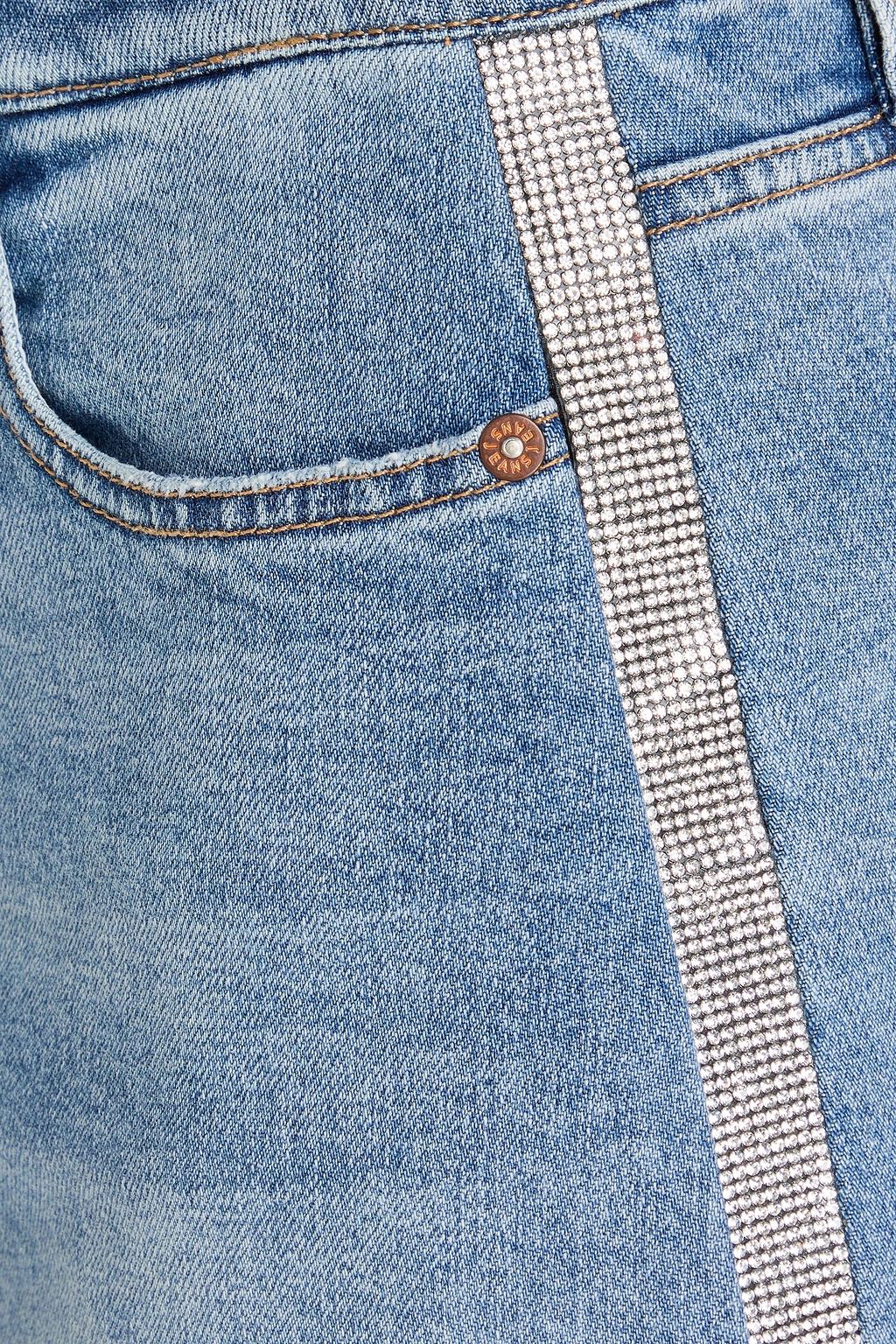 ALICE + OLIVIA JEANS تنورة قصيرة "لايكا" من الدنيم مزيّنة بالكريستال