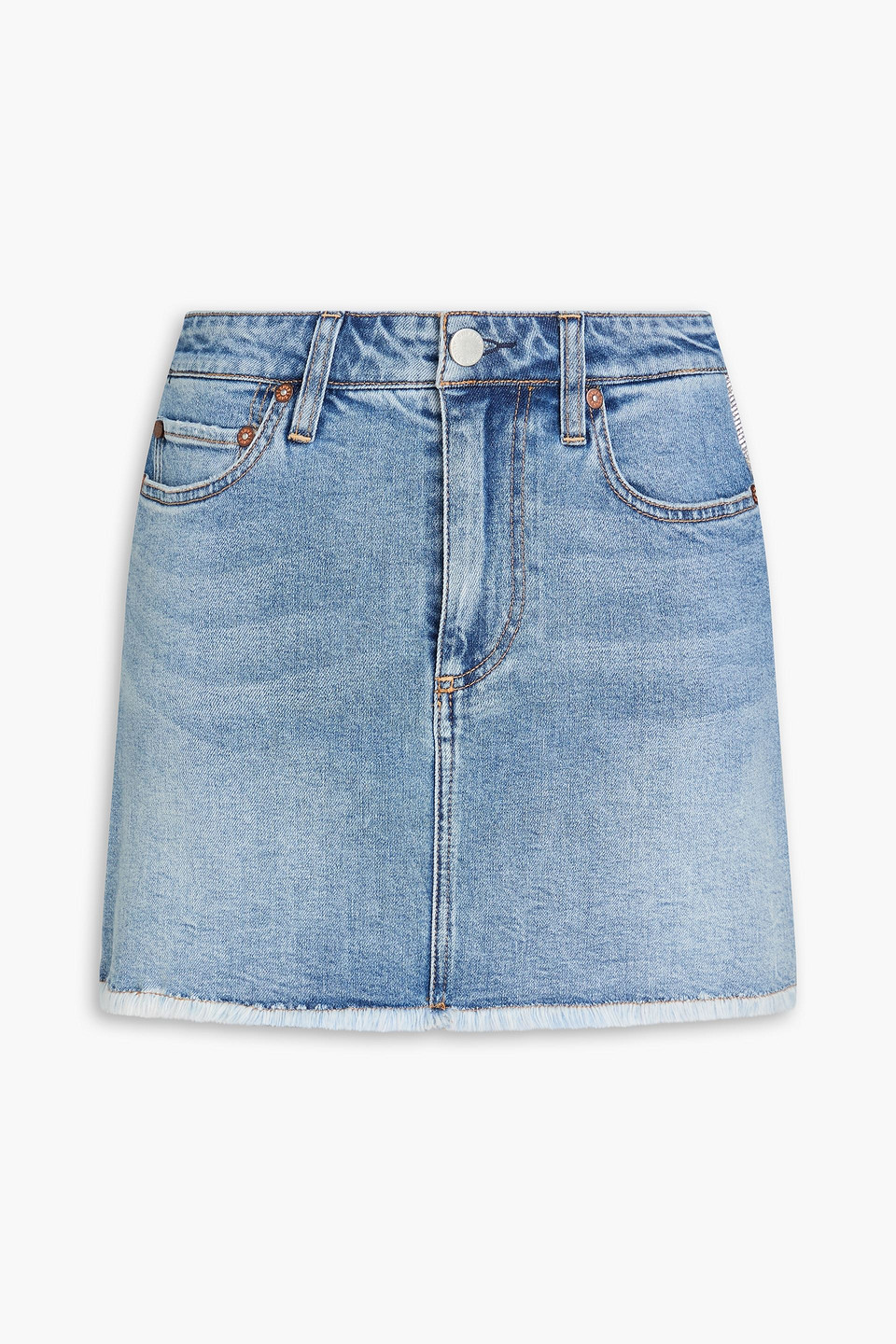 Alice And Olivia Laika Crystal-embellished Denim Mini Skirt In Light Denim