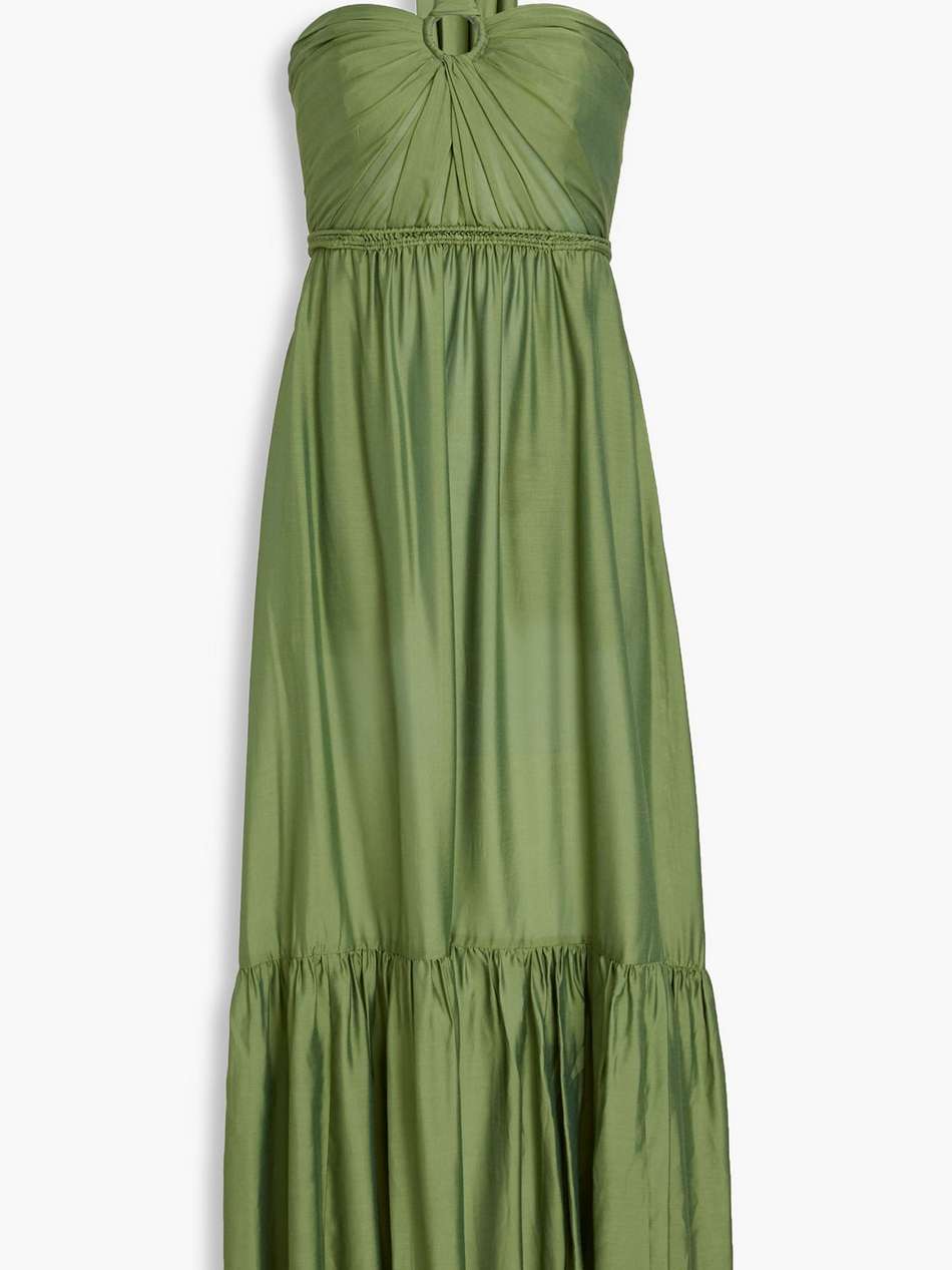 inez ring-embellished woven halterneck midi dress