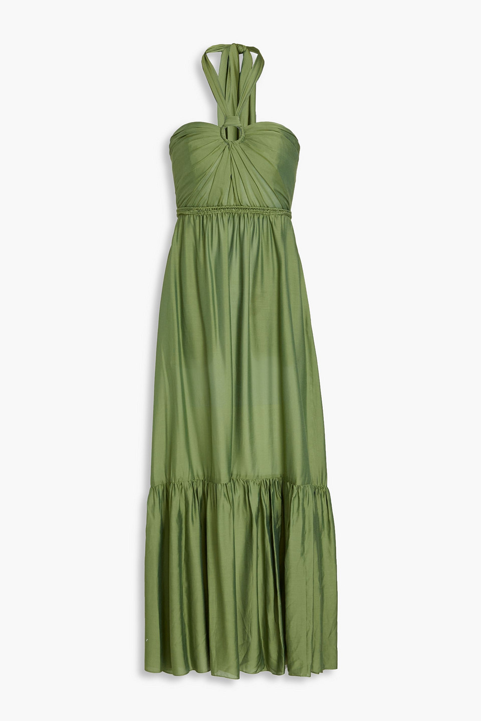 Diane Von Furstenberg Inez Ring-embellished Woven Halterneck Midi Dress In Army Green