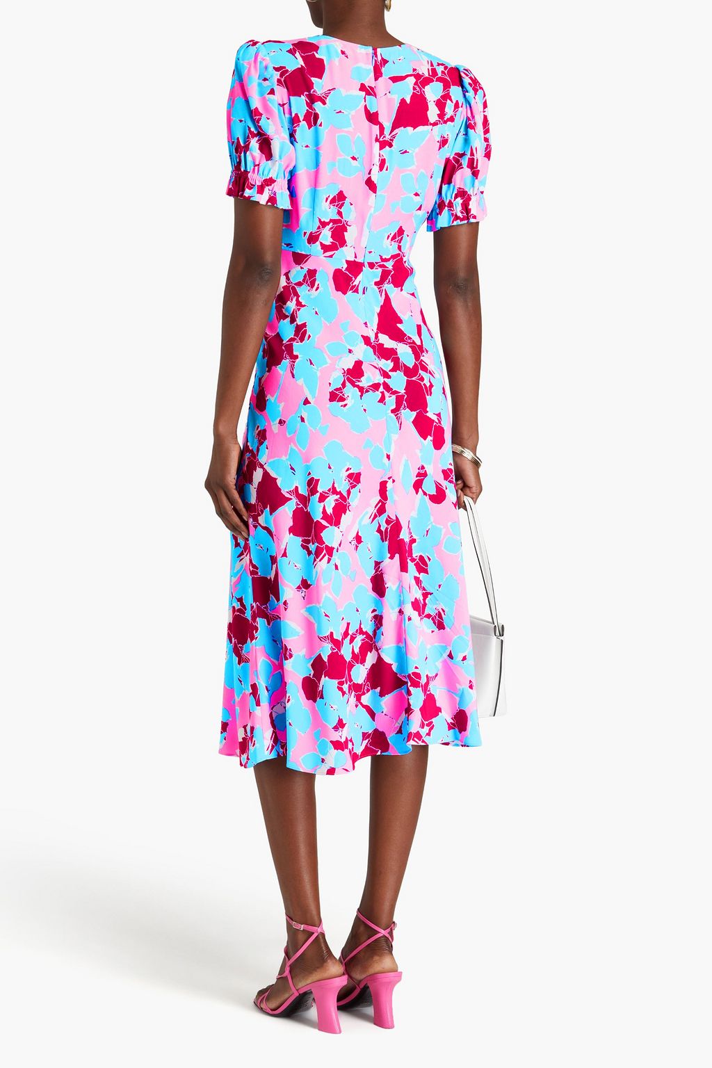 DIANE VON FURSTENBERG クレープデシン ミディワンピース ツイスト入り フローラルプリント