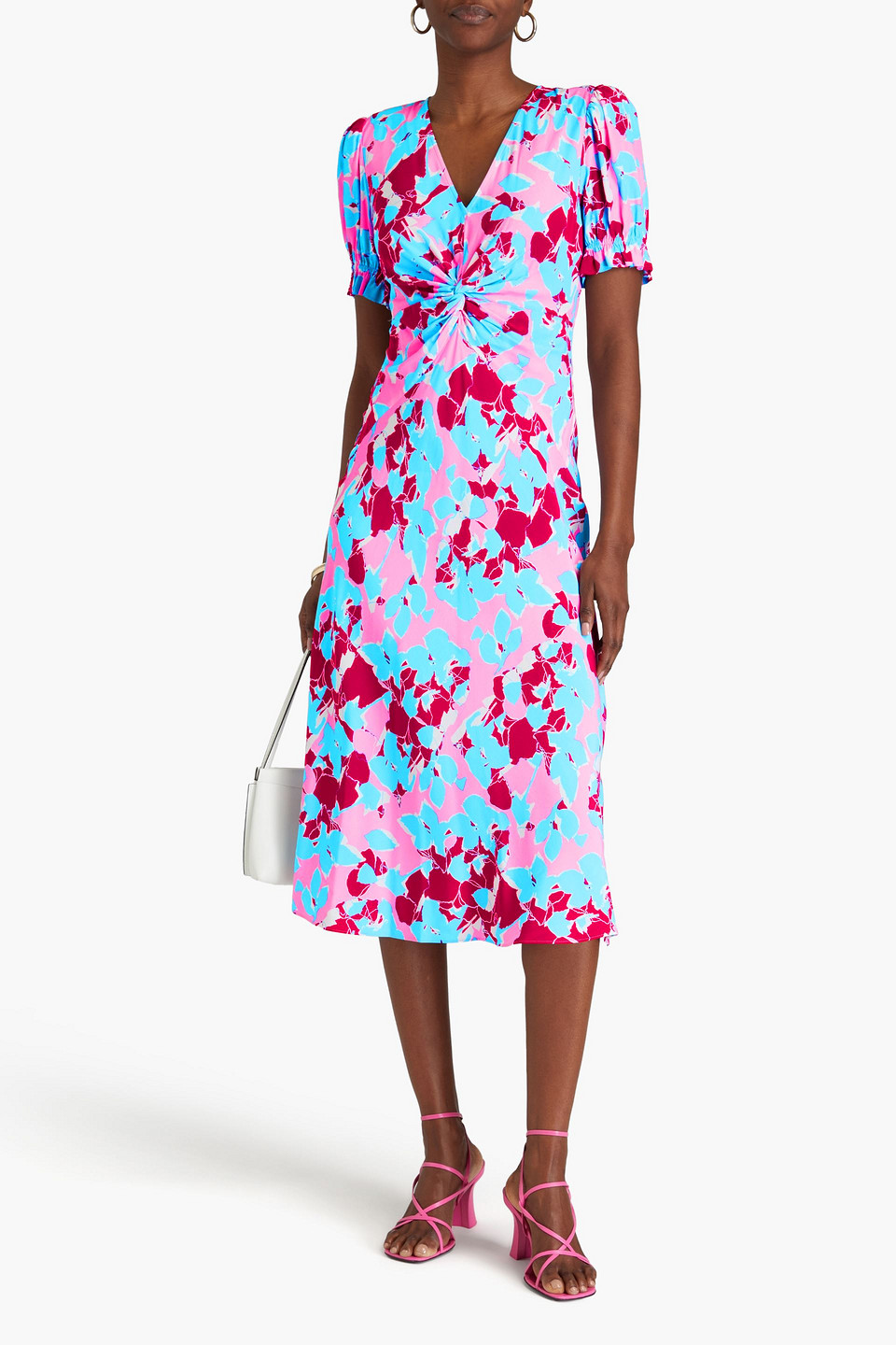 Diane Von Furstenberg Anaba Twisted Floral-print Crepe De Chine Midi Dress In Multicolor