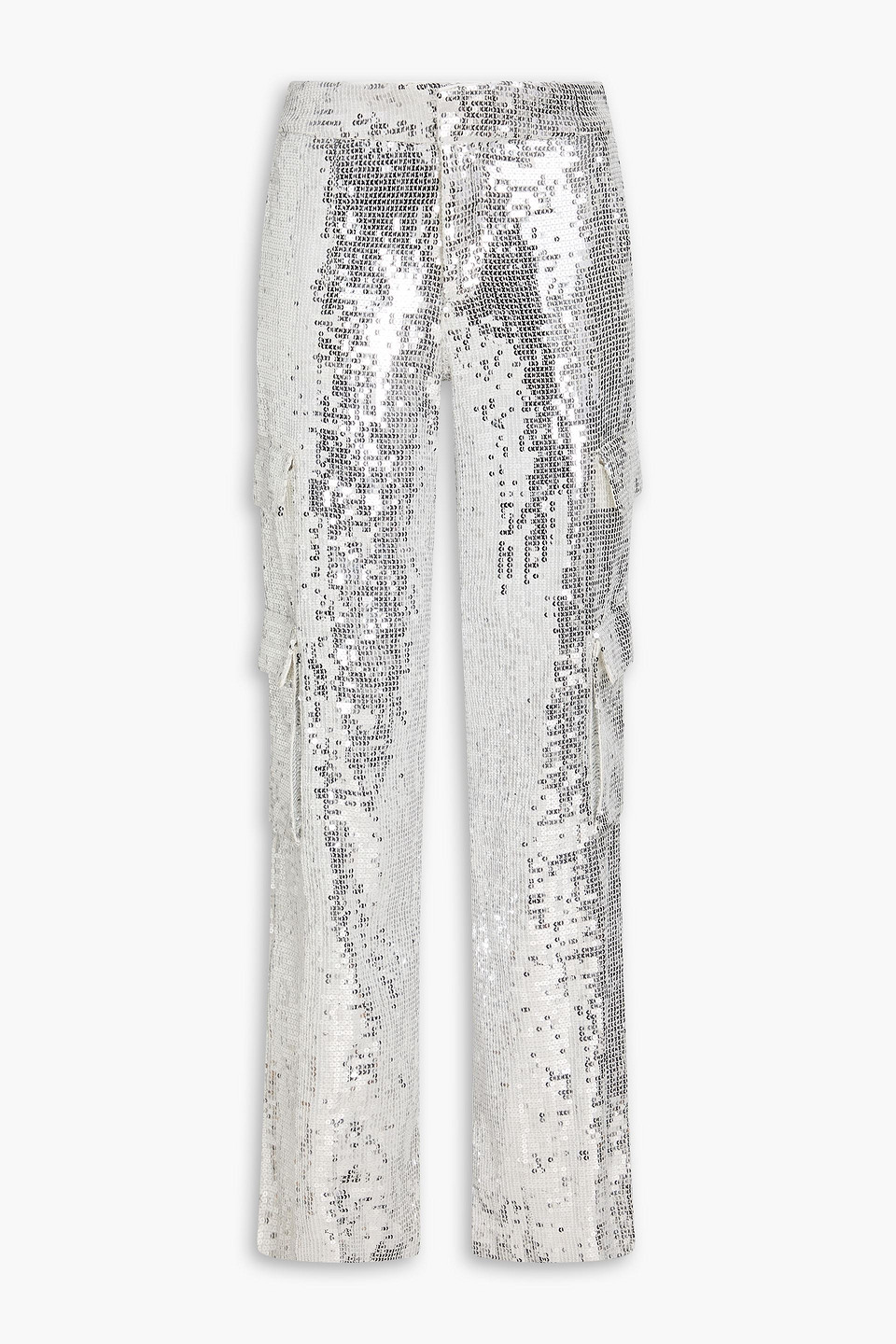 Alice And Olivia Hayes Sequined Tulle Wide-leg Cargo Trousers In Silver