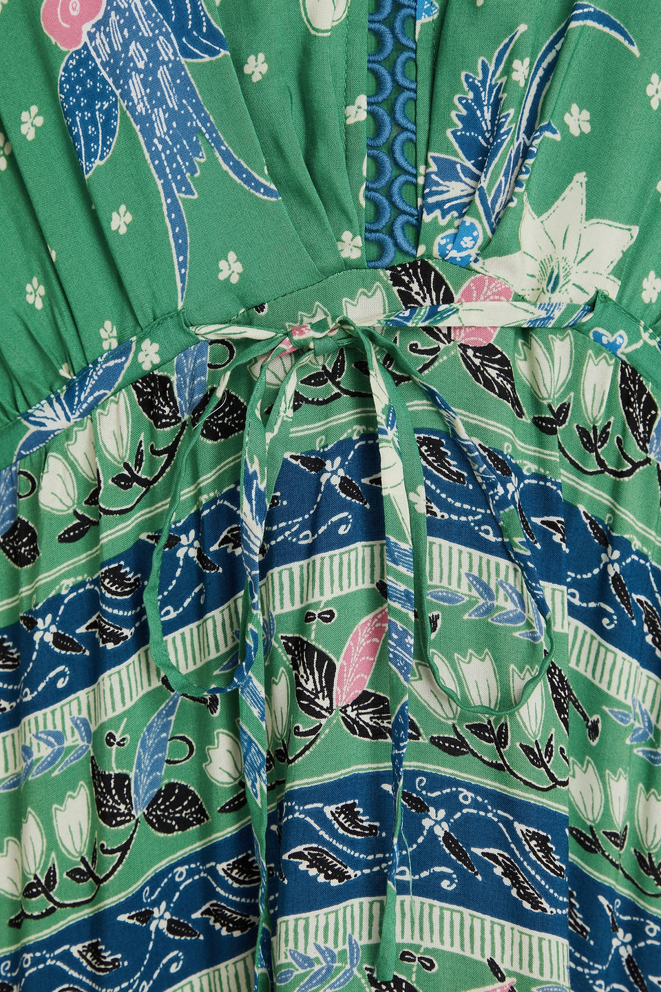 Diane Von Furstenberg Boris Crochet-trimmed Floral-print Woven Midi Dress In Green