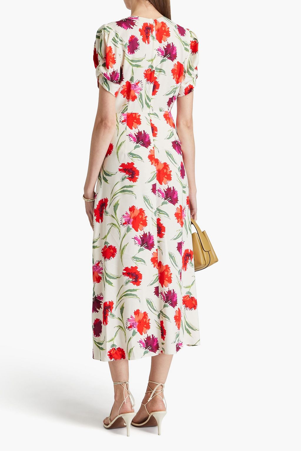 DIANE VON FURSTENBERG 트위스트 프런트 플로럴 프린트 우븐 미디 드레스