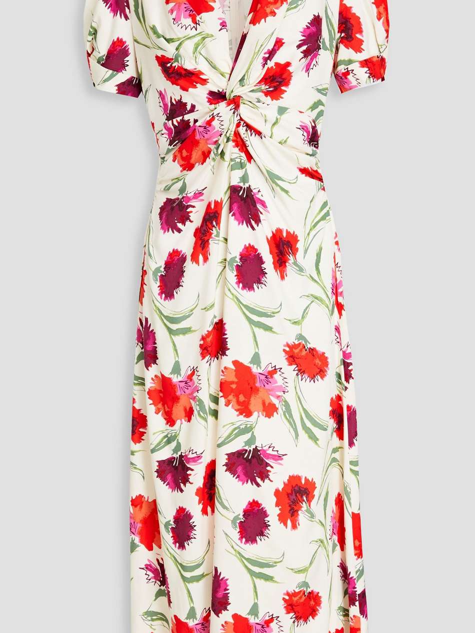 clark twisted floral-print woven midi dress