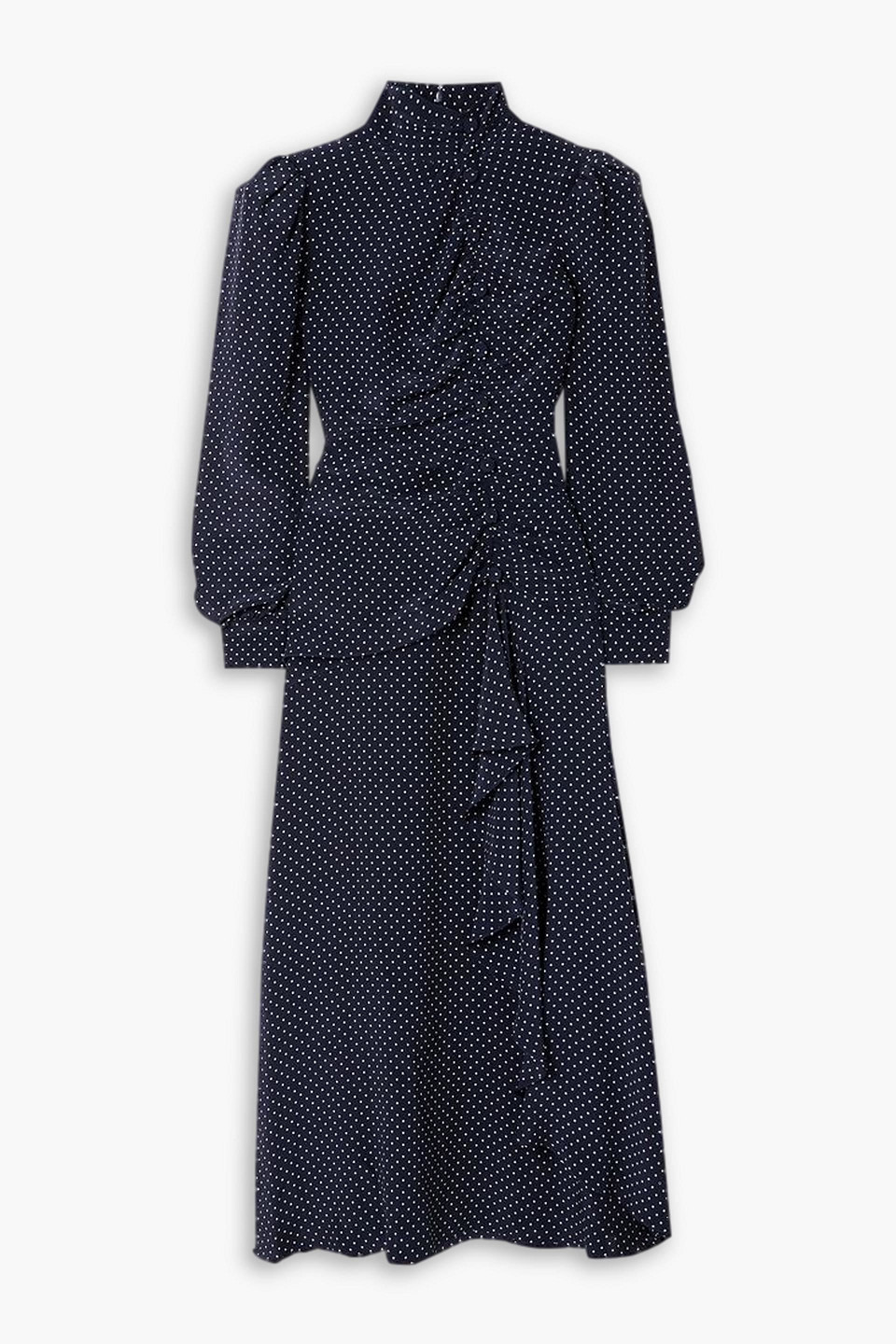 Alessandra Rich Button-embellished Polka-dot Silk-crepe Maxi Dress In Nachtblau