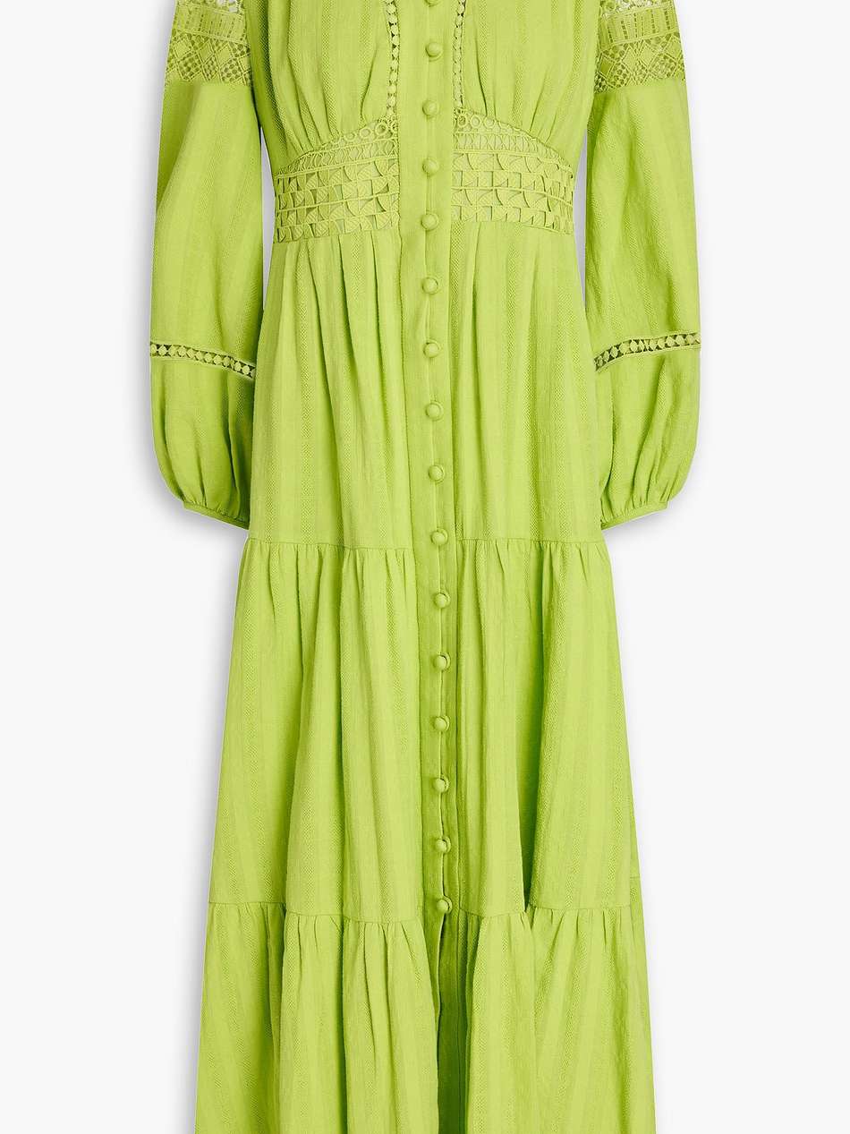 gigi crochet-trimmed tiered cotton-jacquard midi dress