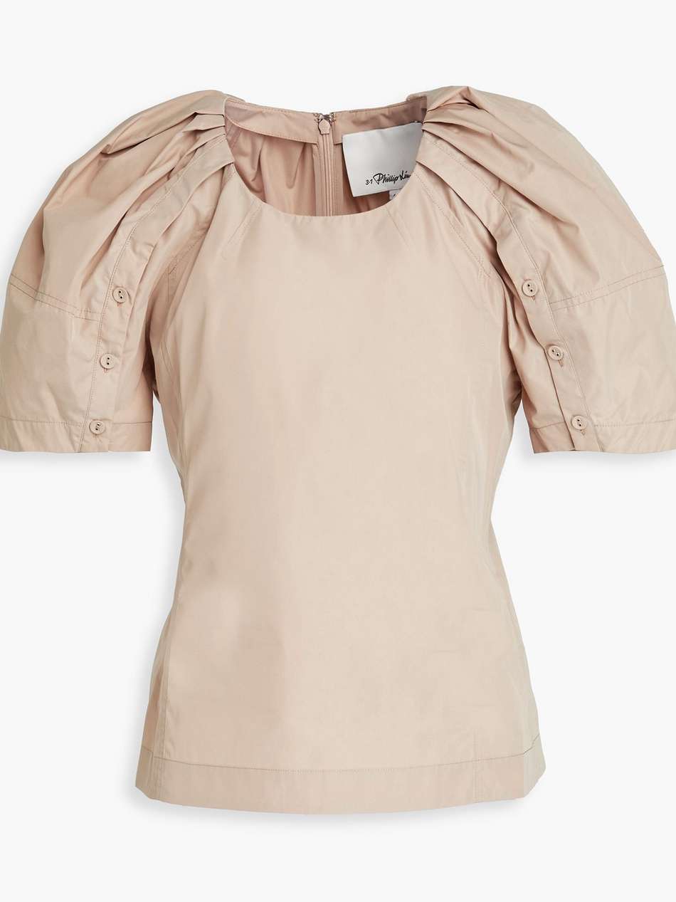 ruched cotton-blend poplin top