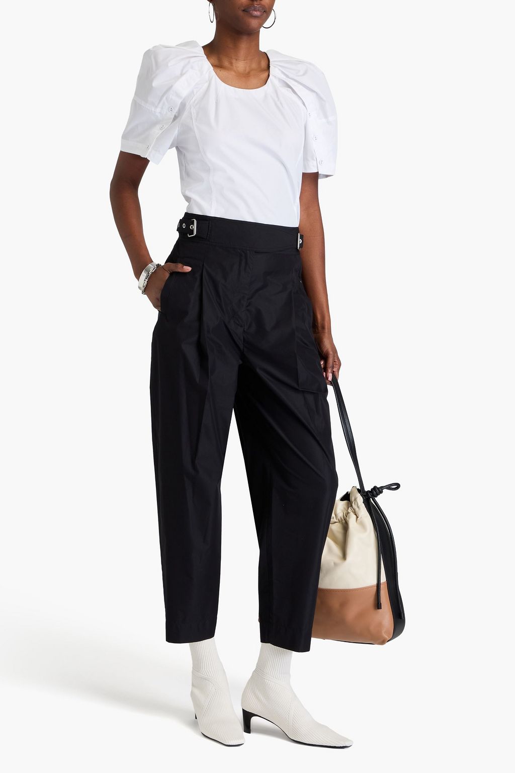 3.1 PHILLIP LIM بلوزة من البوبلين المصنوع من مزيج من القطن بتأثير مزموم