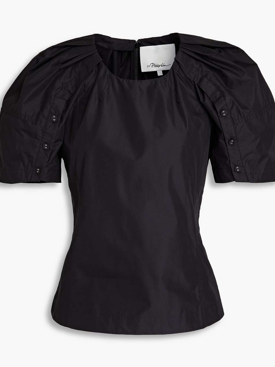 bloom ruched cotton-blend poplin top