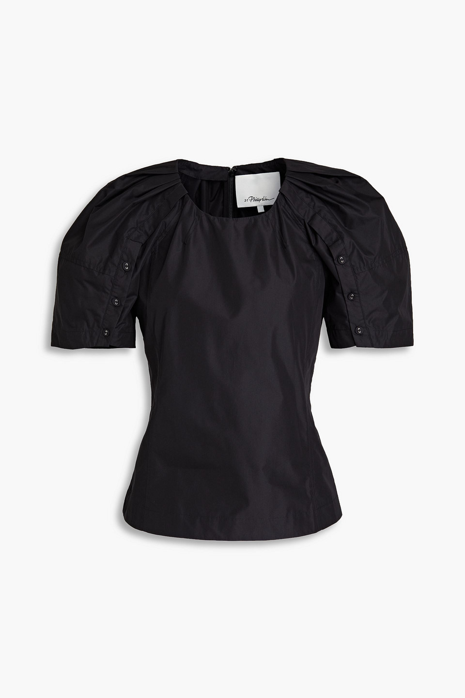 3.1 Phillip Lim Bloom Ruched Cotton-blend Poplin Top In Black
