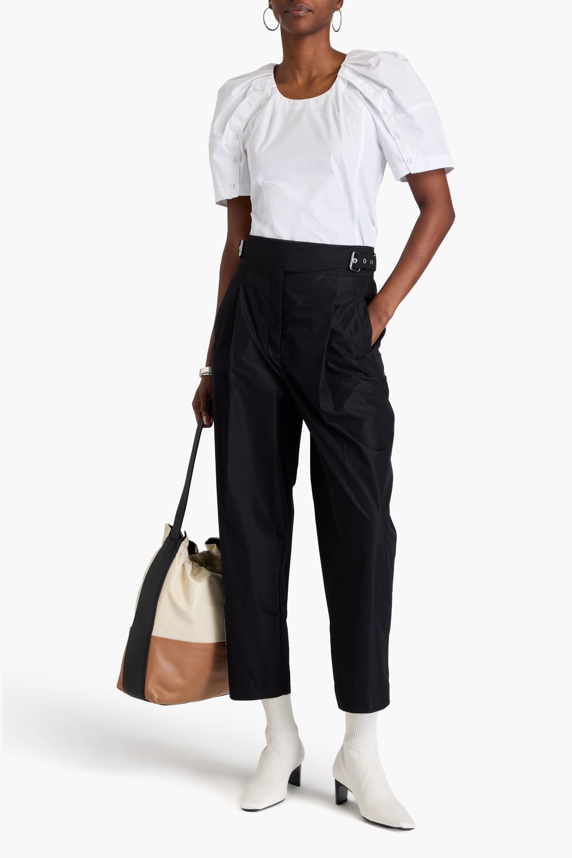 3.1 Phillip Lim Cropped belted cotton-blend poplin tapered pants