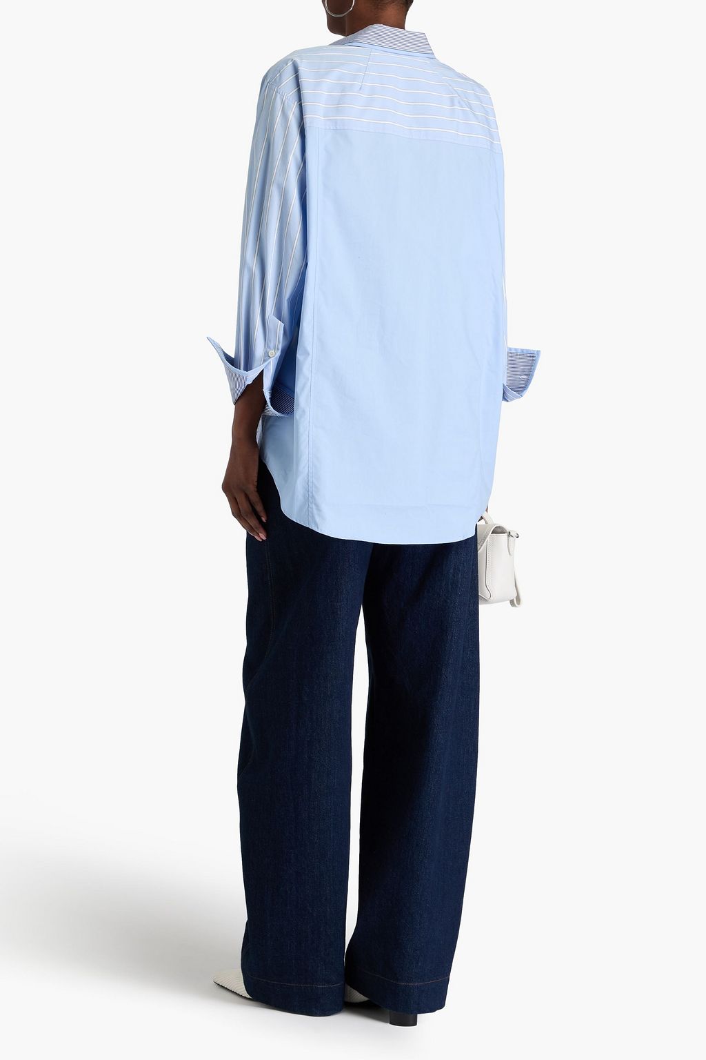 3.1 PHILLIP LIM قميص مخطط فضفاض من قطن البوبلين مصمم بقِطع محاكة بجانب بعضها البعض