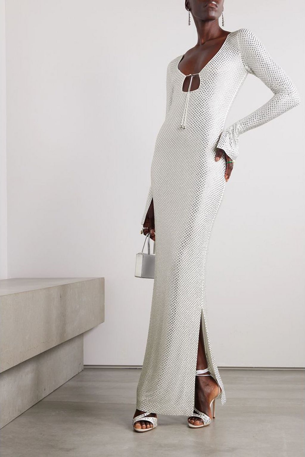 16ARLINGTON Solaria crystal-embellished mesh maxi dress