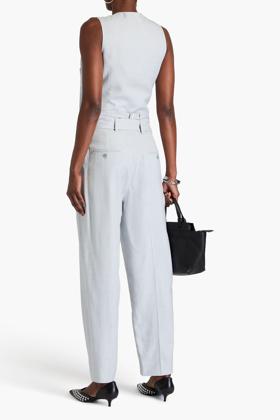 3.1 Phillip Lim Belted Woven Tapered Pants In Light Gray