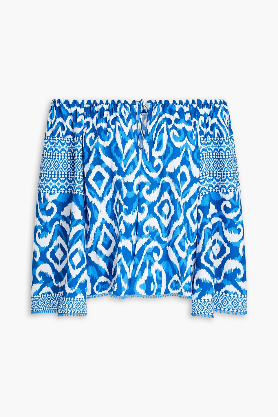 Alice And Olivia Devina Off-the-shoulder Printed Crepe Top In Blue