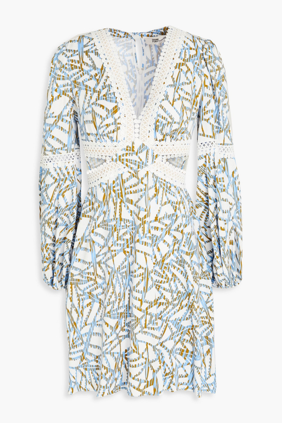 Diane Von Furstenberg Kimmie Cutout Printed Twill Mini Dress In Light Blue