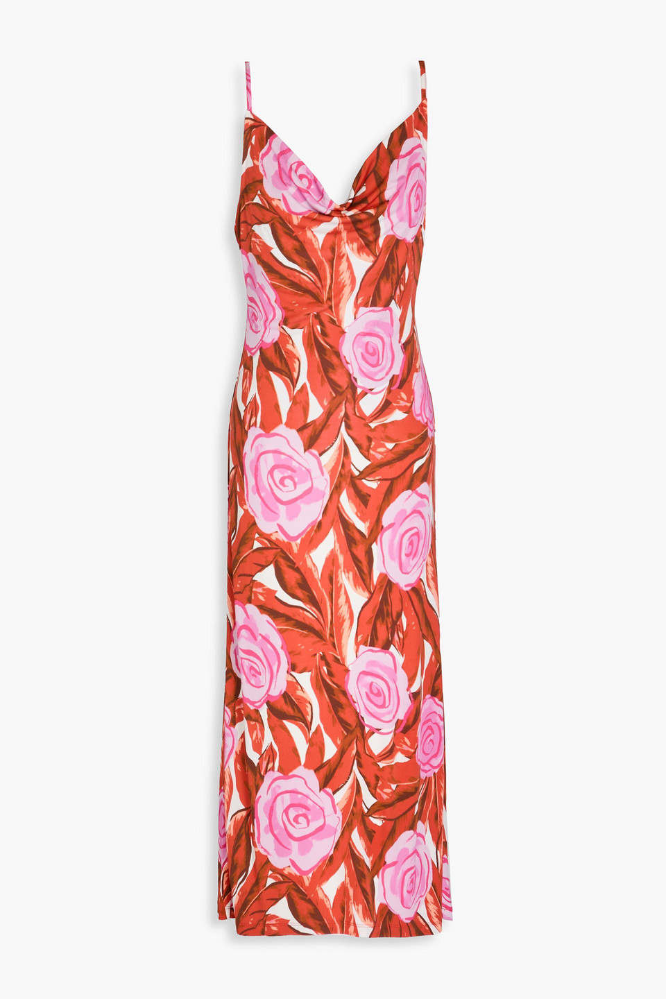 DIANE VON FURSTENBERG ALIK DRAPED FLORAL-PRINT STRETCH-JERSEY MIDI SLIP DRESS
