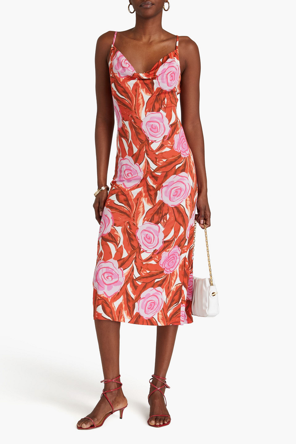 DIANE VON FURSTENBERG ALIK DRAPED FLORAL-PRINT STRETCH-JERSEY MIDI SLIP DRESS