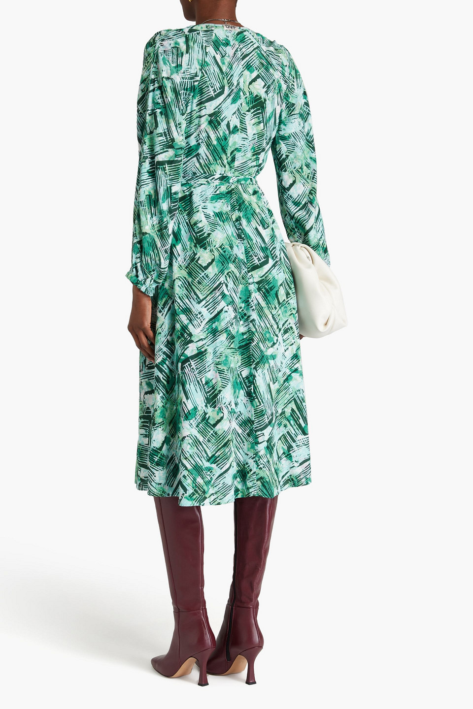 Diane Von Furstenberg Leo Printed Crepe Midi Wrap Dress In Green