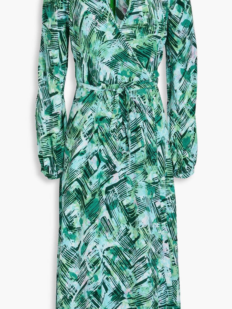 leo reversible printed crepe midi wrap dress