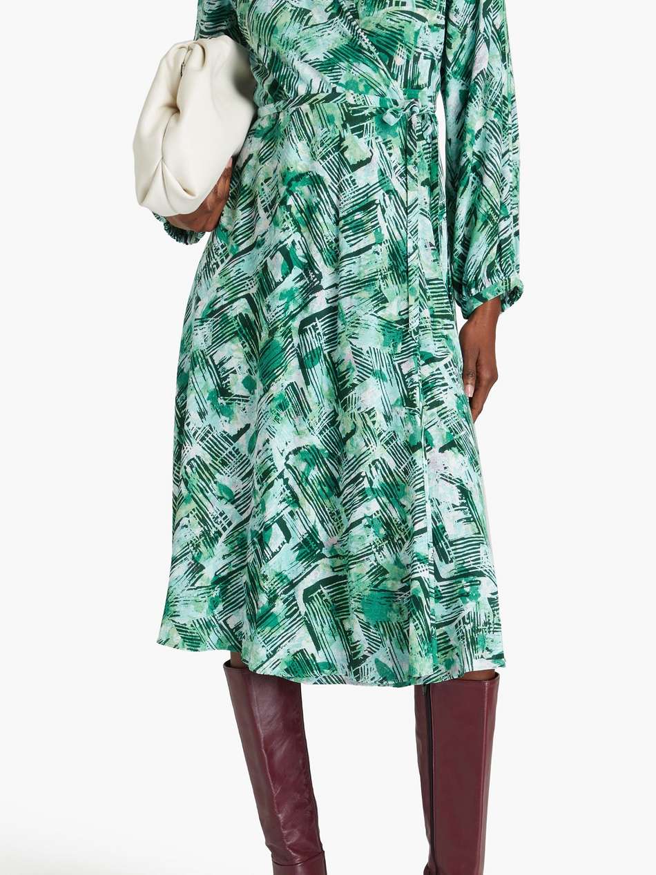 leo reversible printed crepe midi wrap dress