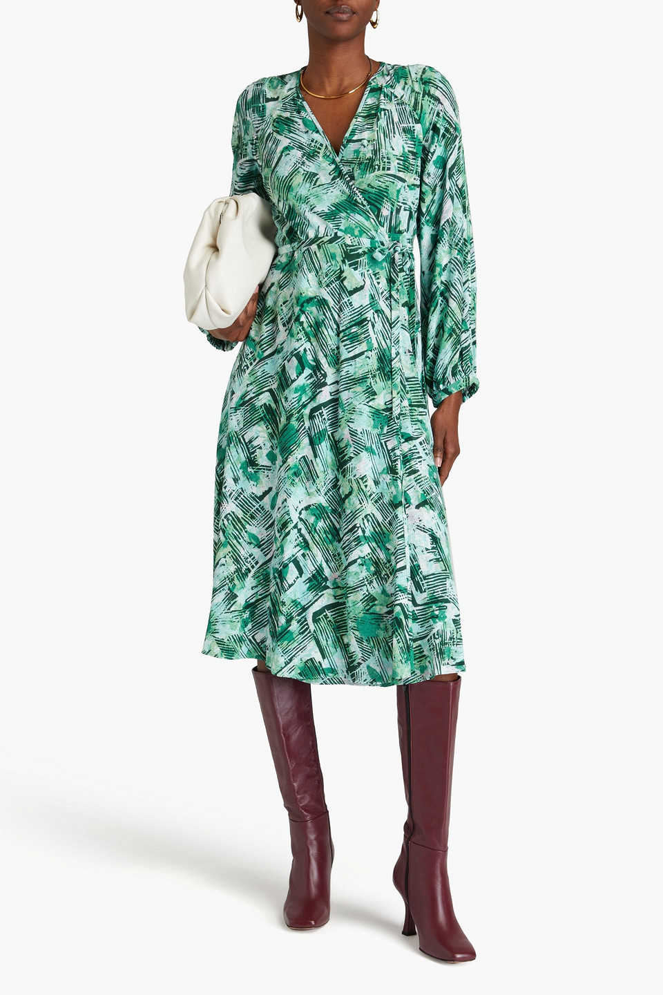 Diane Von Furstenberg Leo Printed Crepe Midi Wrap Dress In Green
