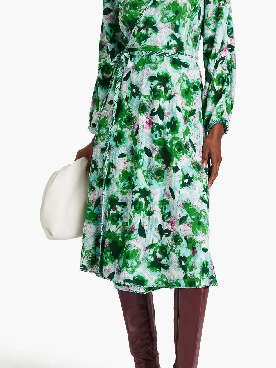 leo reversible printed crepe midi wrap dress