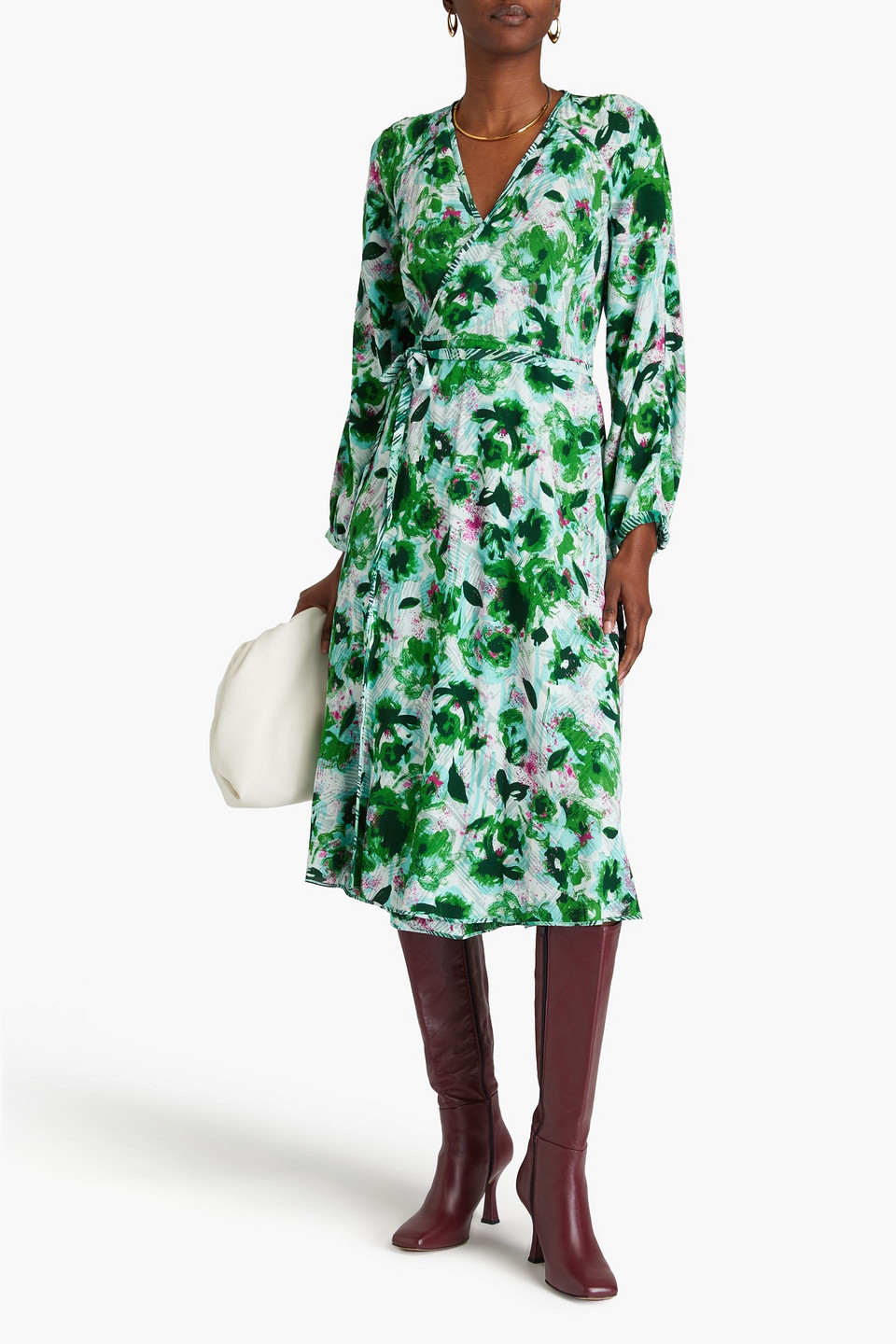 Diane Von Furstenberg Leo Printed Crepe Midi Wrap Dress In Green