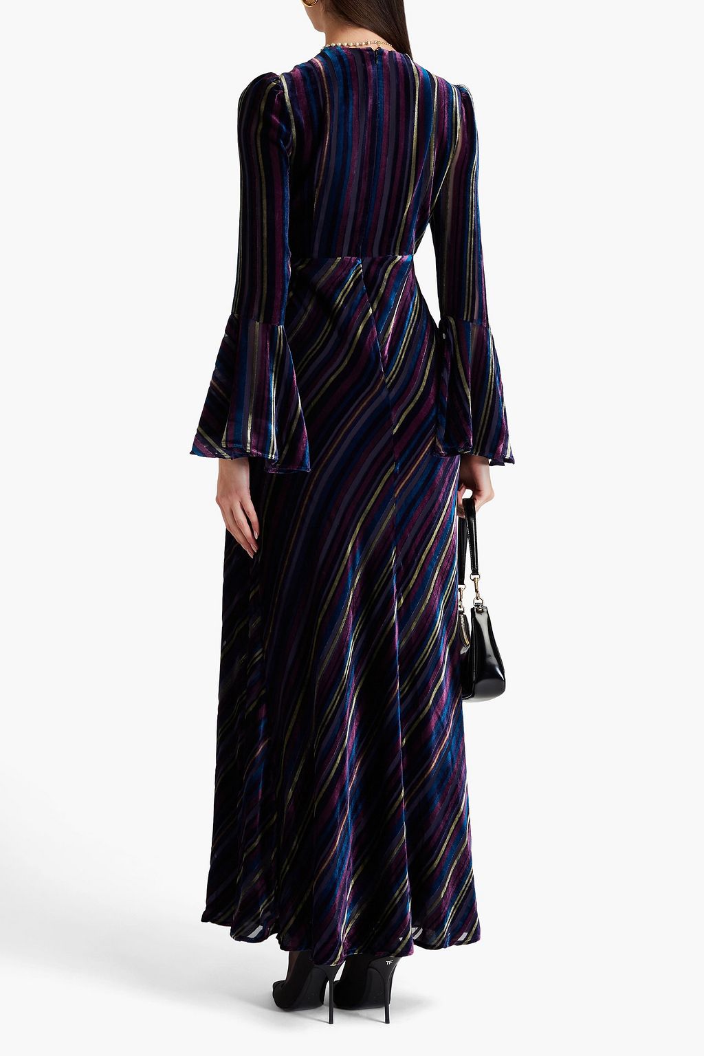DIANE VON FURSTENBERG فستان "سودها" طويل من المخمل ديفوريه بتصميم مخطط وبقصّة ملفوفة