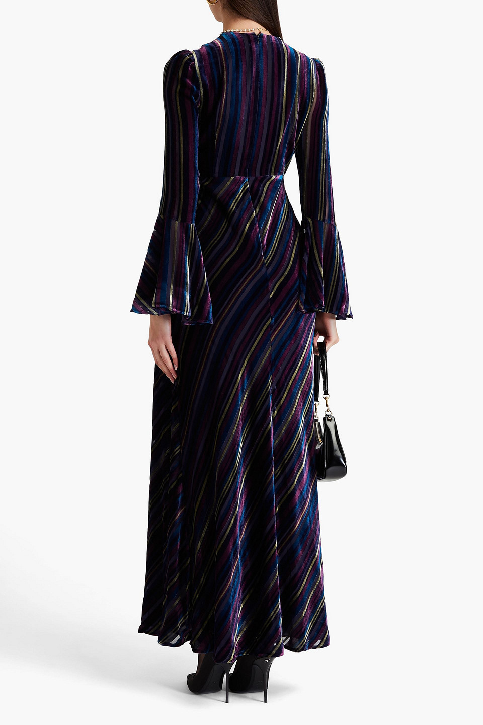 DIANE VON FURSTENBERG SUDHA TWISTED STRIPED DEVORÉ-VELVET MAXI DRESS