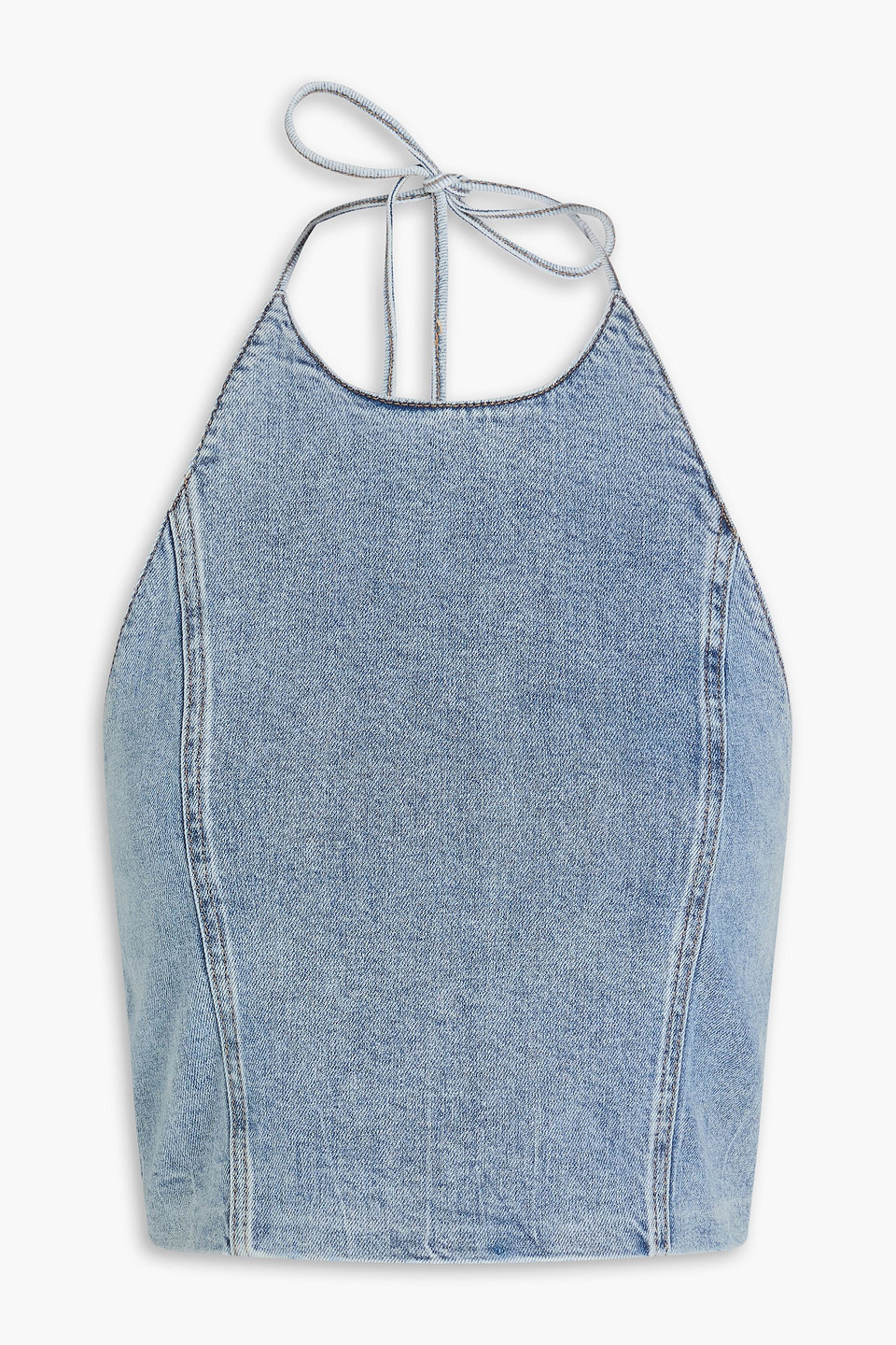 Cropped denim halterneck top