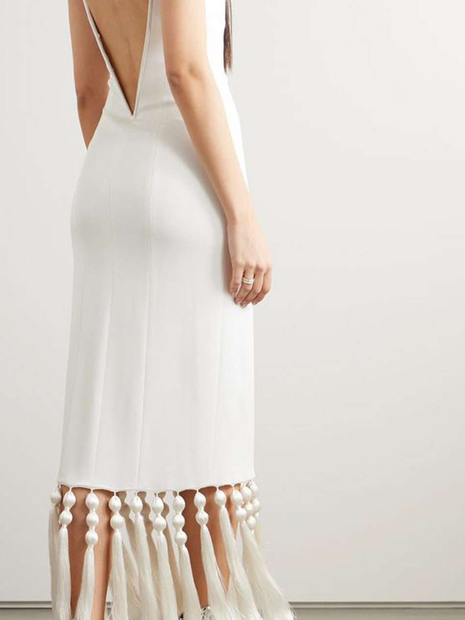 belize tasseled stretch-knit gown