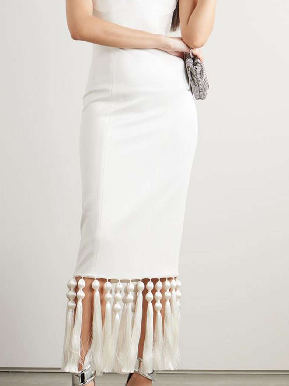 belize tasseled stretch-knit gown