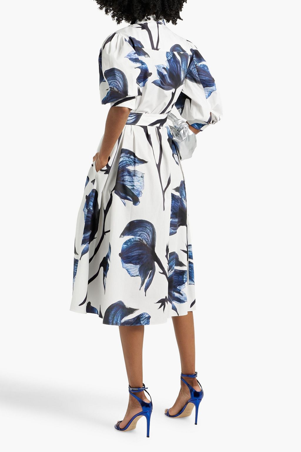 MCQUEEN Belted floral-print cotton-poplin midi shirt dress