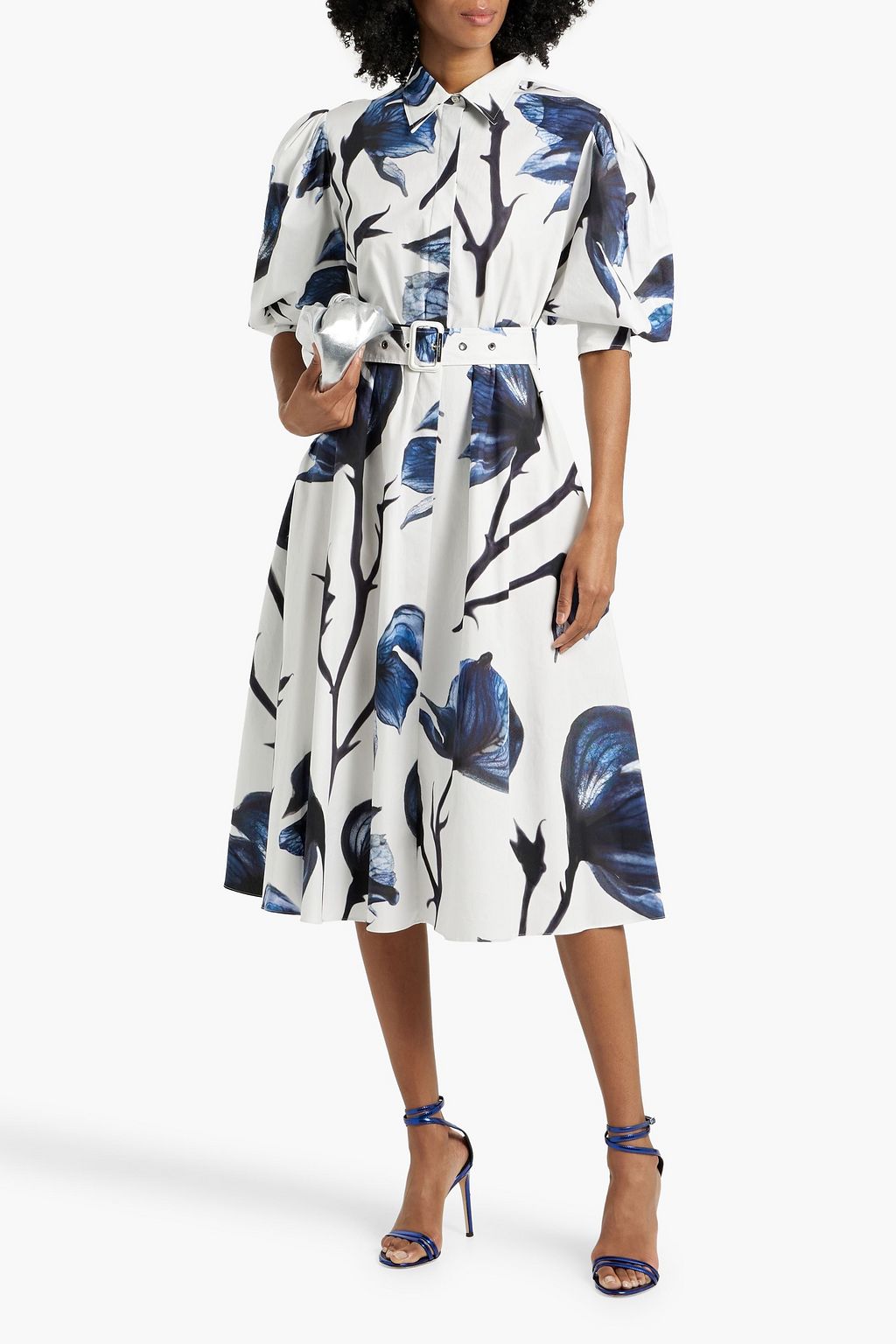 MCQUEEN Belted floral-print cotton-poplin midi shirt dress