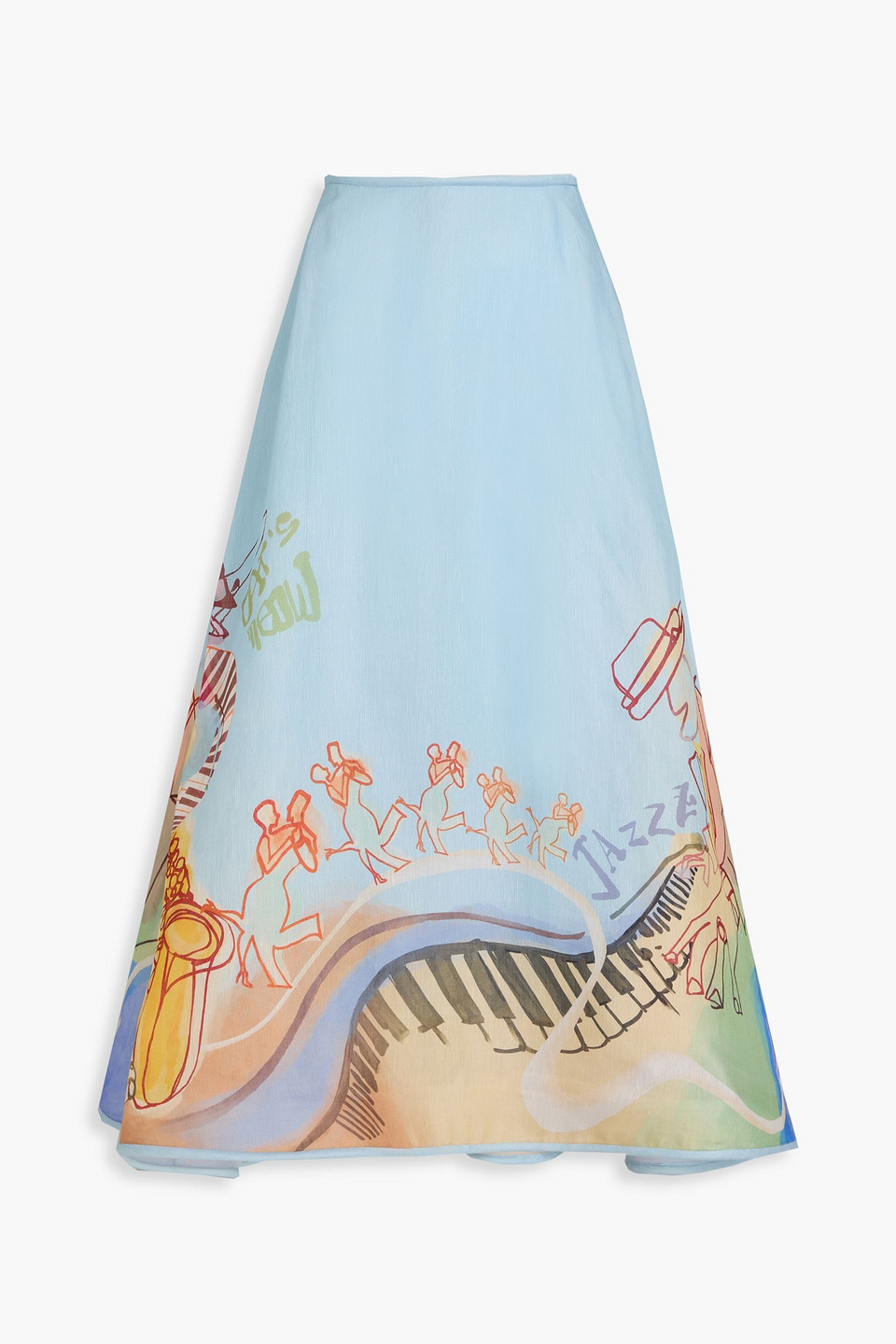 zimmermann - printed linen and silk-blend maxi skirt - blue - 00