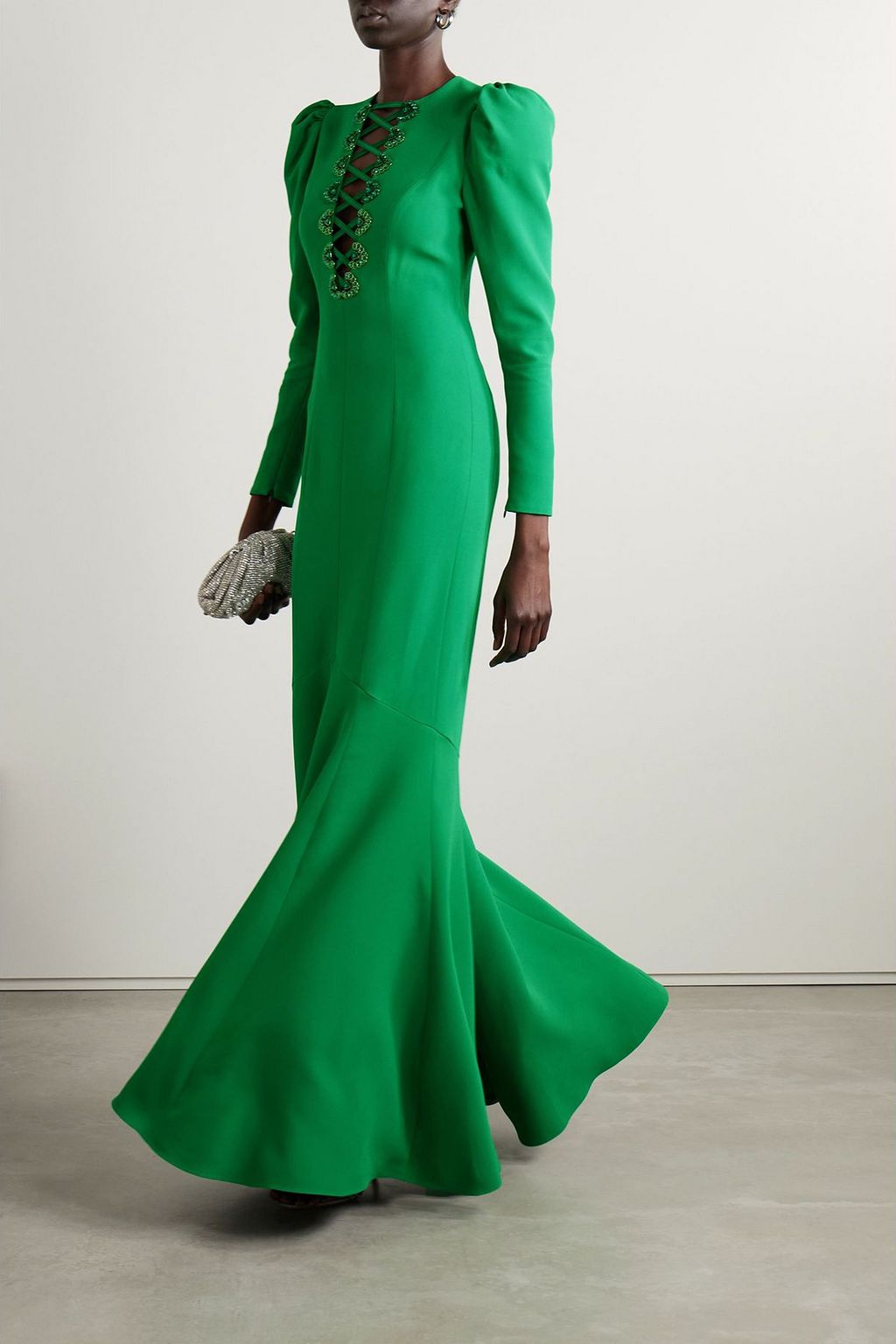 ANDREW GN Lace-up crystal-embellished crepe gown