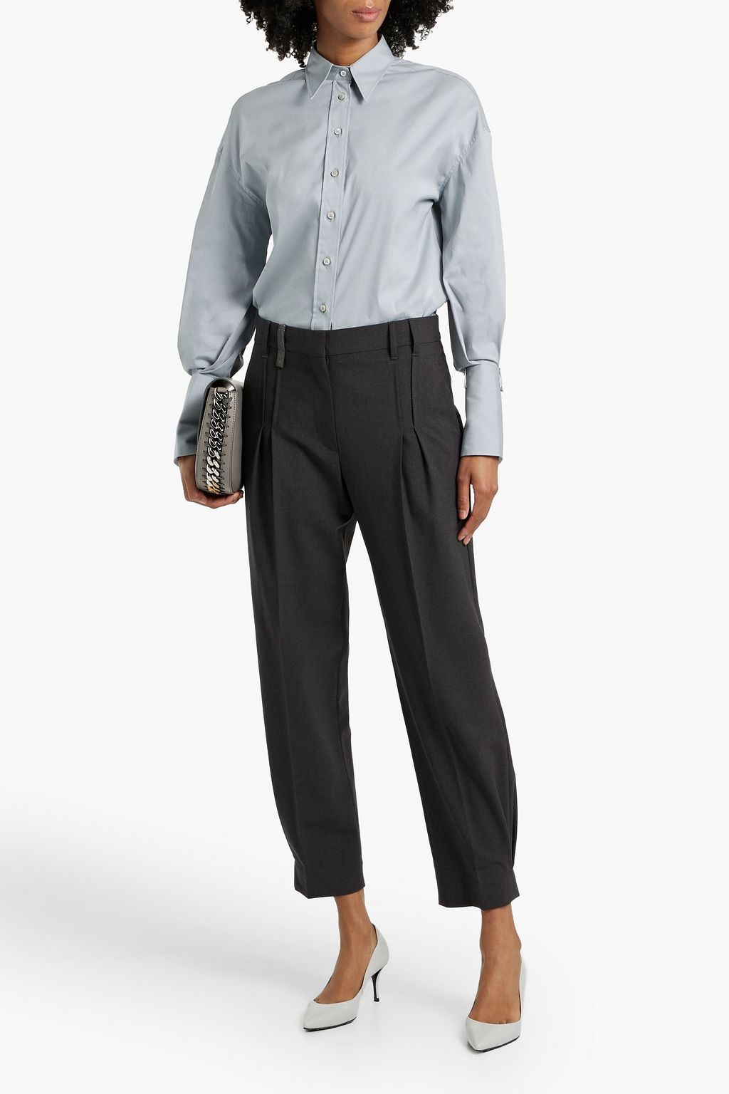 BRUNELLO CUCINELLI Bead-embellished cotton-blend poplin shirt