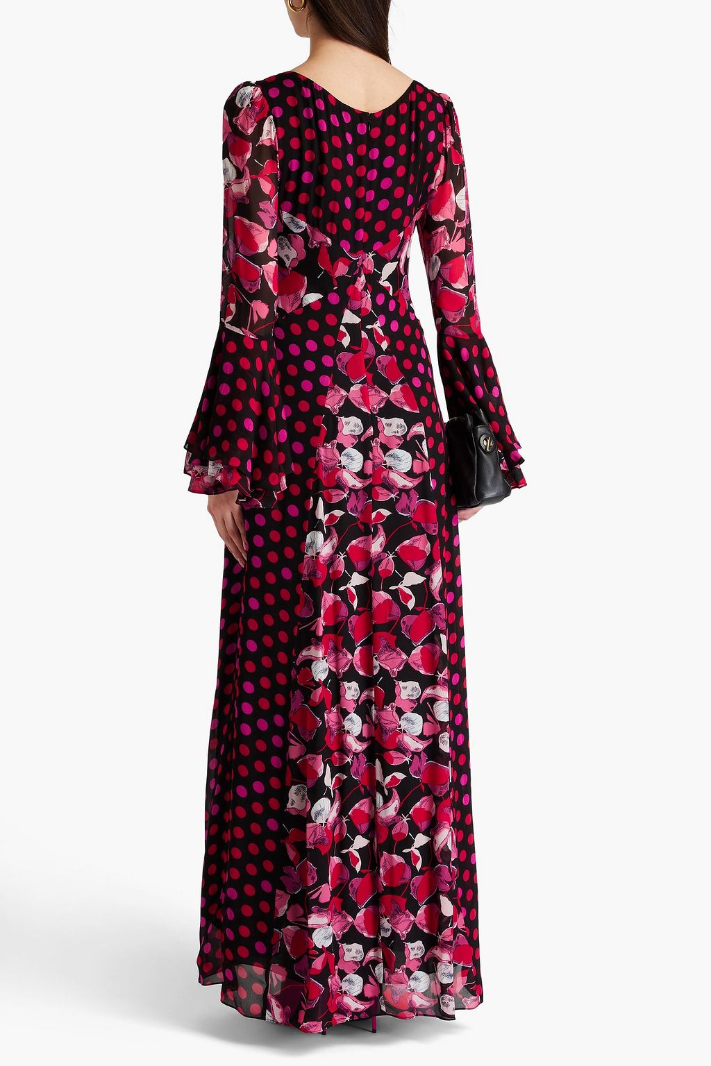 DIANE VON FURSTENBERG فستان "سيلينا" طويل من الكريب مزين بربطة على شكل فراشة وبطبعات