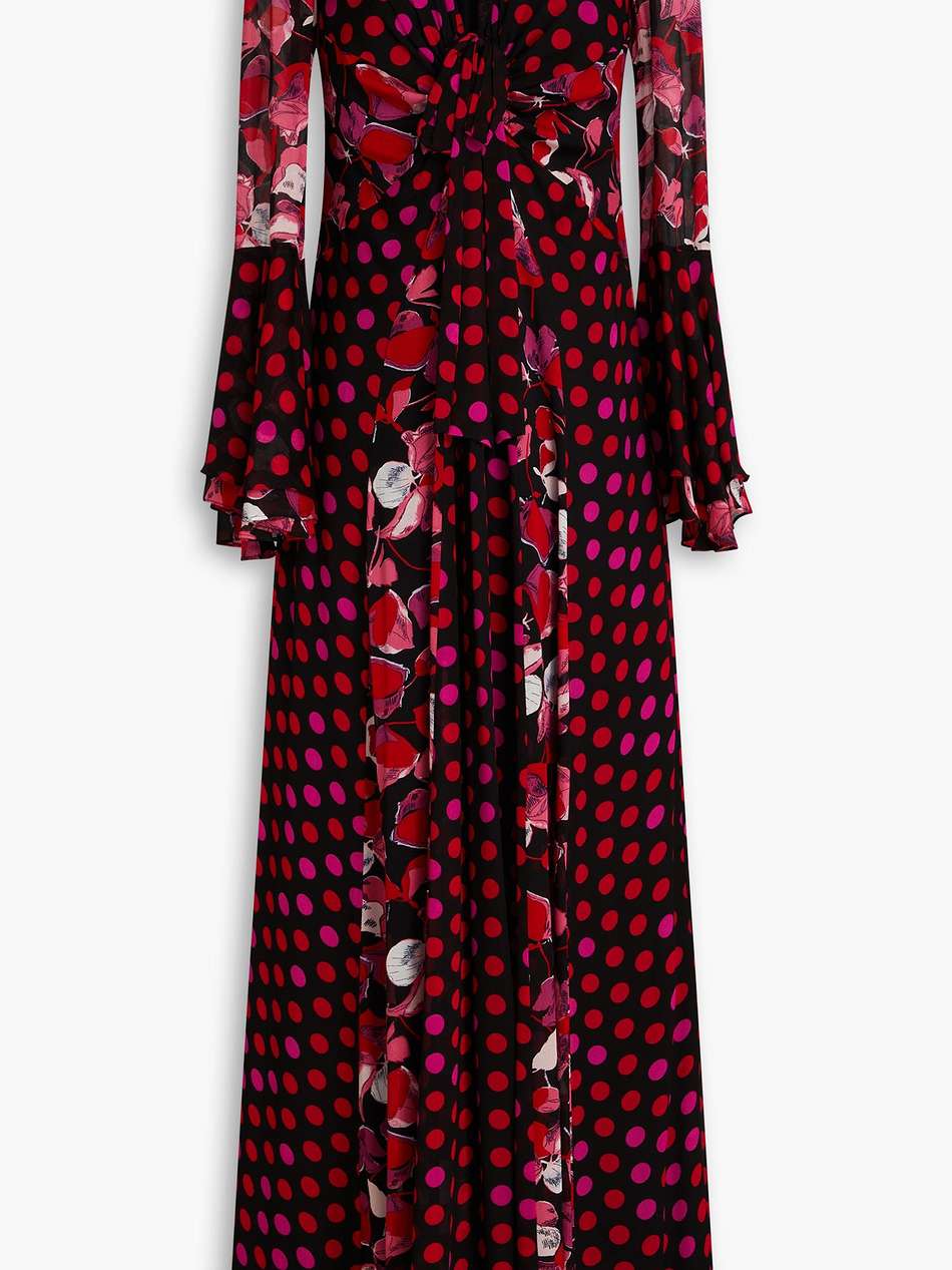 bow-detailed printed chiffon maxi dress
