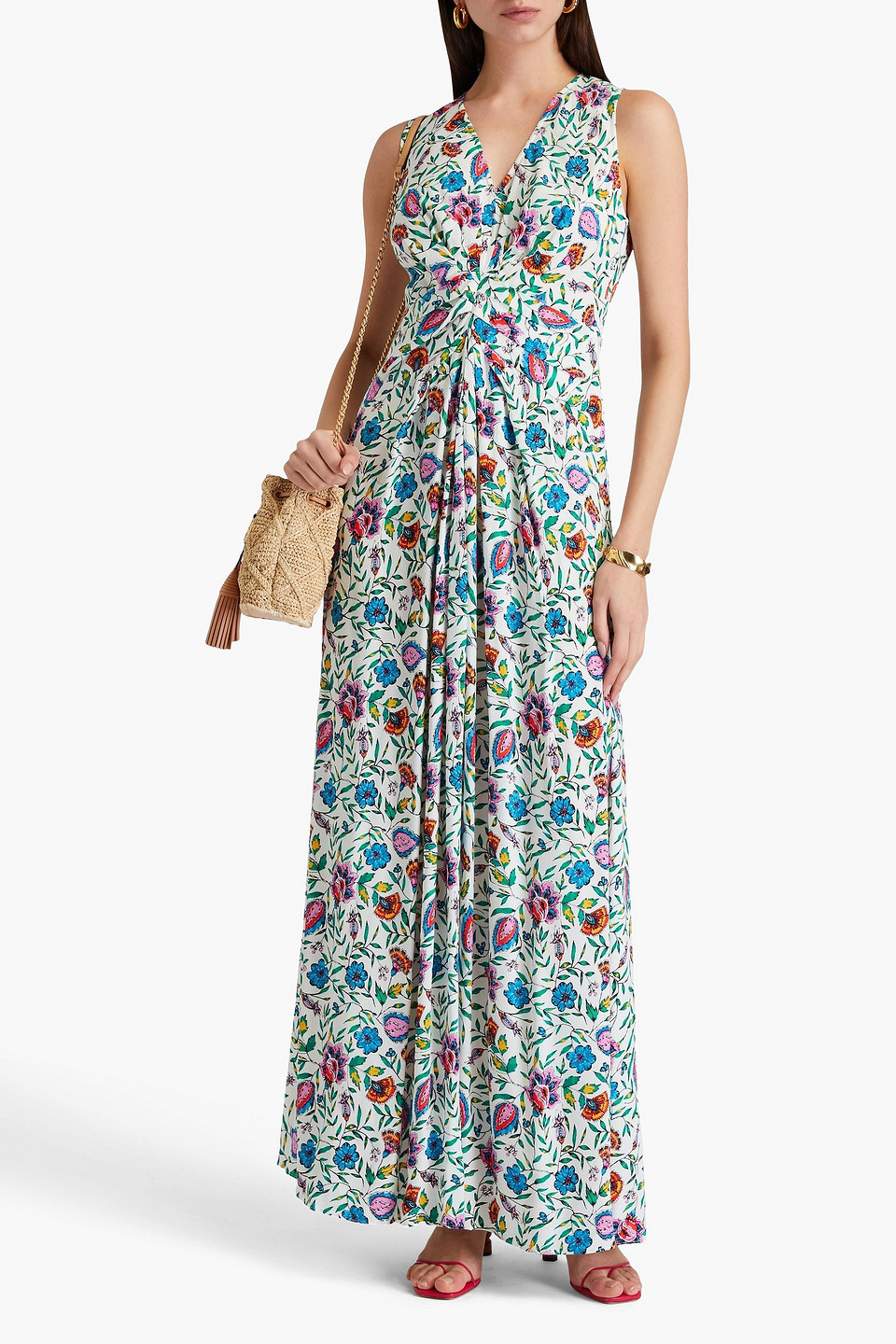 Diane Von Furstenberg Ace Floral-print Ruched Crepe Maxi Dress In Multicolor