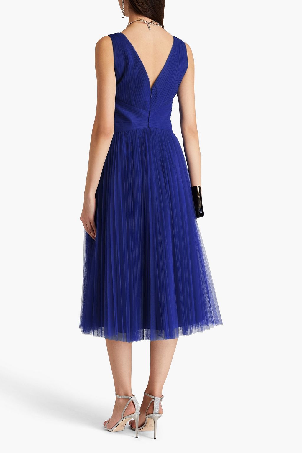 ZAC POSEN فستان متوسط الطول من التول مزين بكسرات