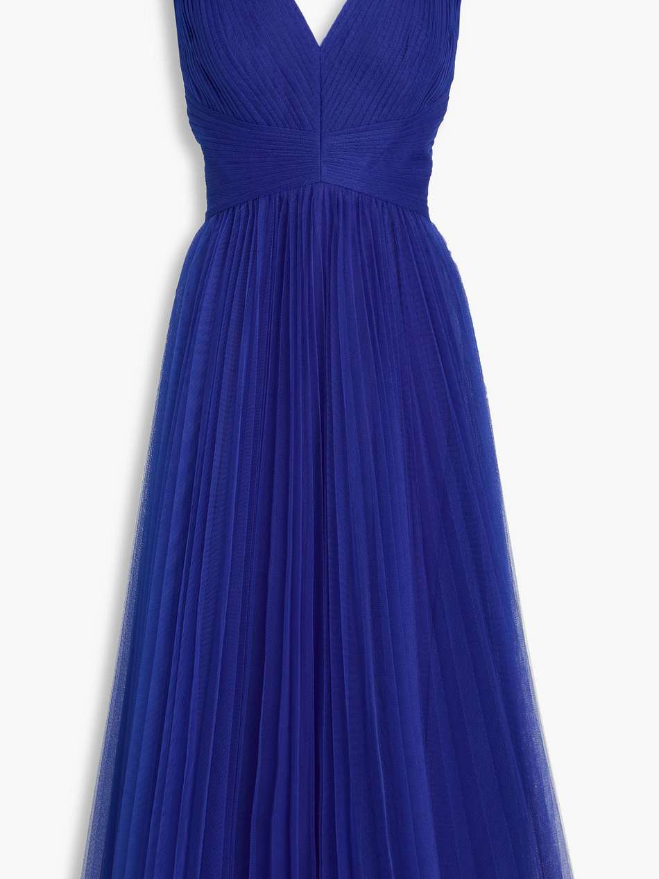 pleated tulle midi dress