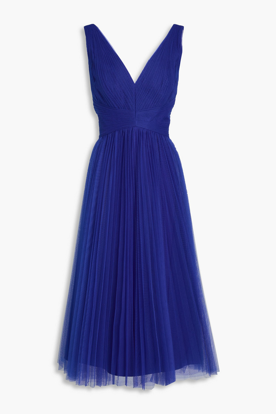 Zac Posen Pleated Tulle Midi Dress In Royal Blue