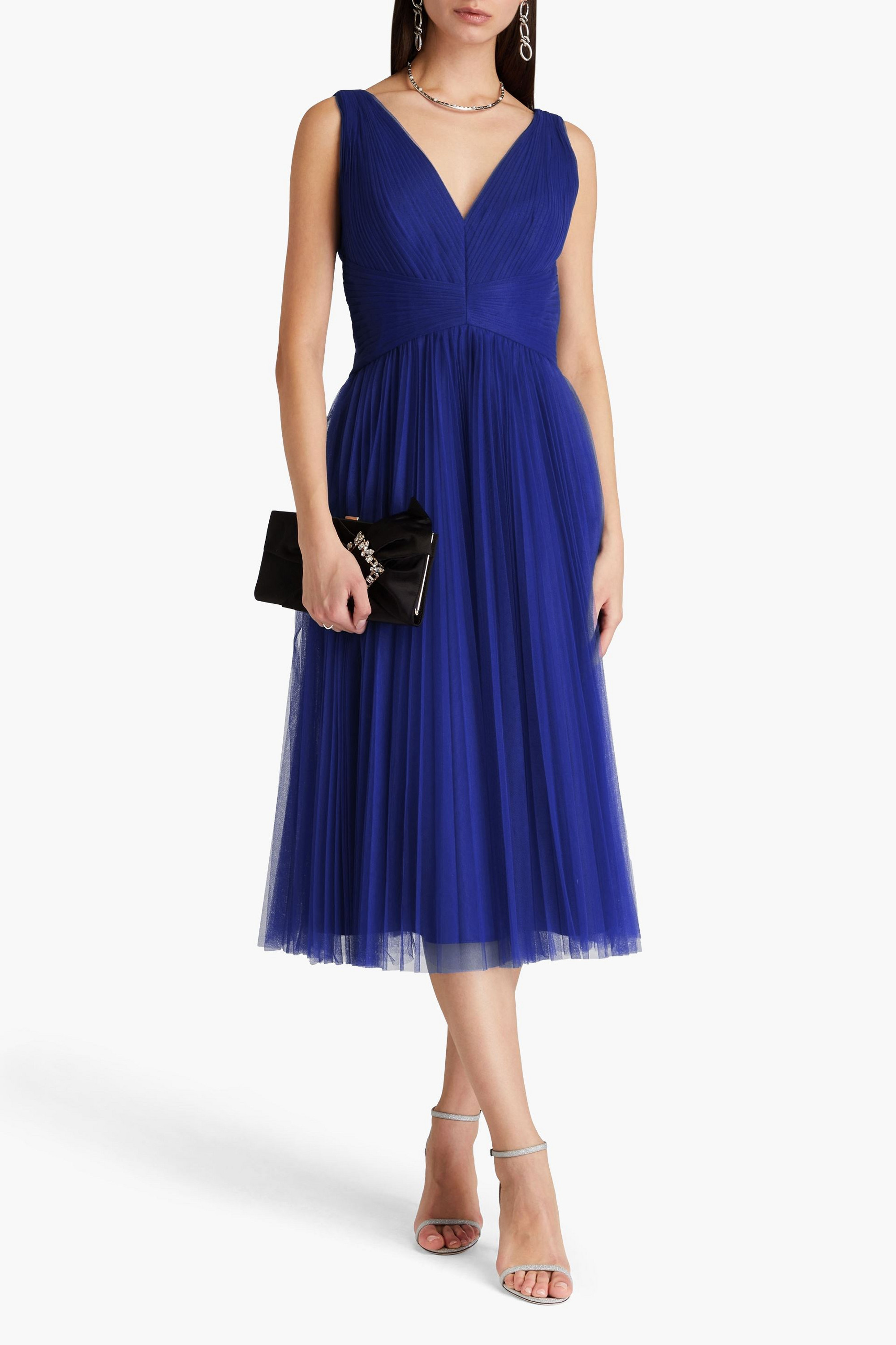 ZAC POSEN Pleated tulle midi dress