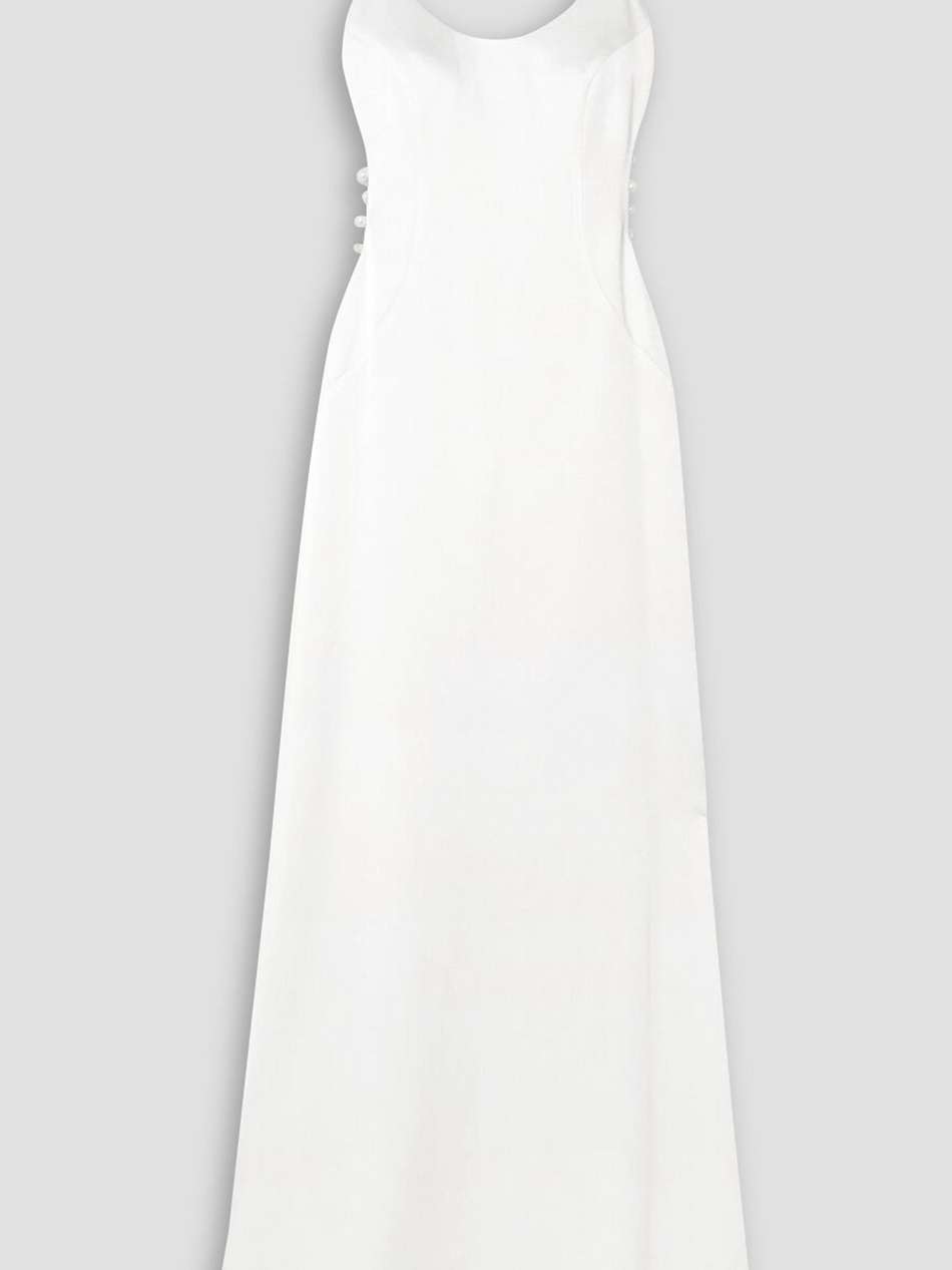 cove open-back pearl-embellished satin maxi dress
