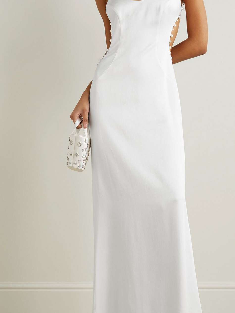 cove open-back pearl-embellished satin maxi dress